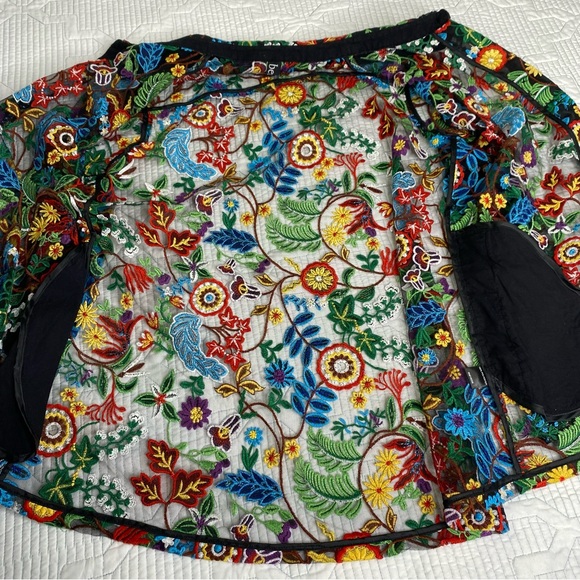 BEREK Petite L Floral Embroidered Black Mesh Button Down Shirt Blouse *flaw - Picture 11 of 14